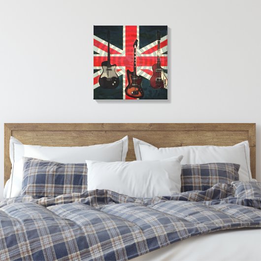 British Union Jack Flag Rock Roll Electric Guitar Canvas Afdruk (Insitu (Slaapkamer))