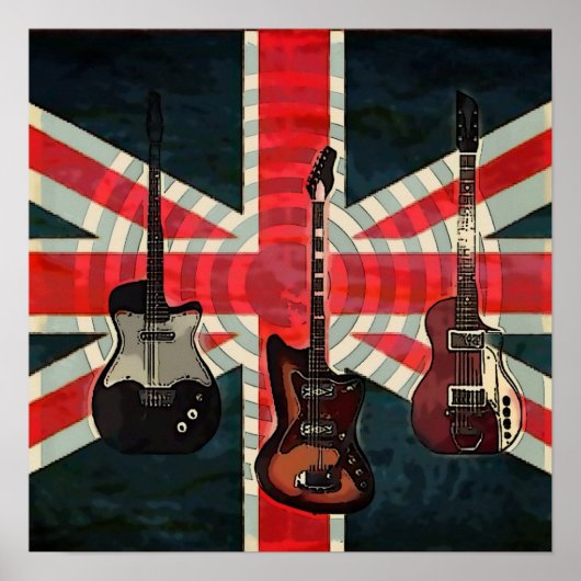British Union Jack Flag Rock Roll Electric Guitar Poster (Voorkant)