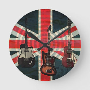 British Union Jack Flag Rock Roll Electric Guitar Ronde Klok