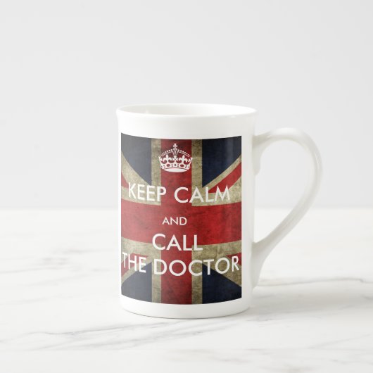British Union Jack Keep Calm en bel de dokter Porselein Kop (Rechts)