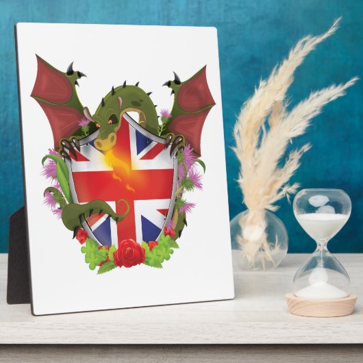 British Union Jack Shield and Dragon Fotoplaat (Zijkant)