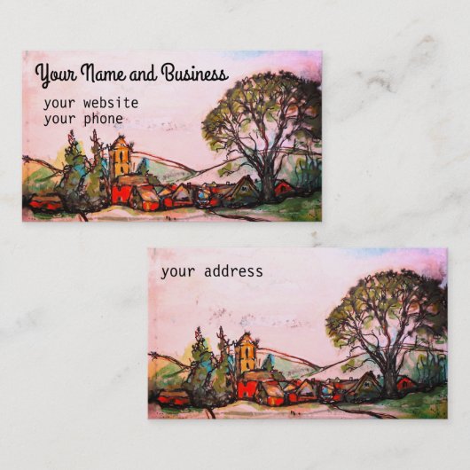 British Village Art Sketch in Waterverf Visitekaartje (Voorkant / Achterkant)