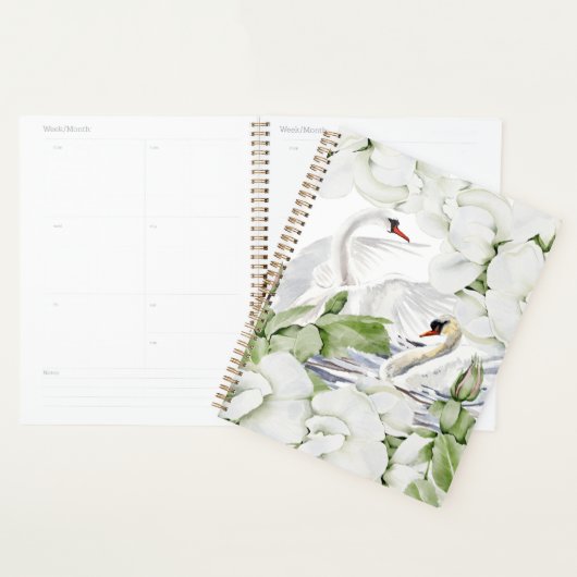 British White Floral & Swan Waterverf Art Planner (Display)