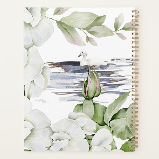 British White Floral & Swan Waterverf Art Planner (Achterkant)