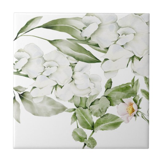 BRITISH WHITE FLORAL WATERVERF ART STONE COASTE TEGELTJE (Voorkant)