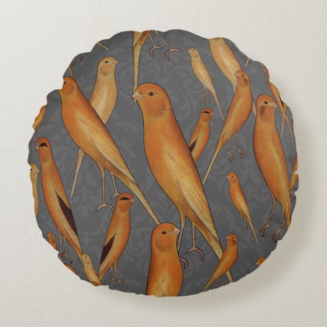 British Yorkshire Canary Grey Brocade Achtergrond Rond Kussen (Voorkant)