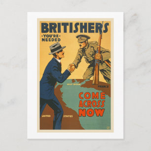 Britishers komen nu over op WWI British Propaganda Briefkaart
