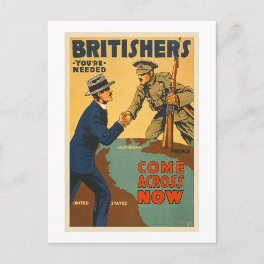 Britishers komen nu over op WWI British Propaganda Briefkaart (Voorkant)