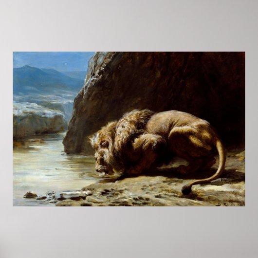 Briton Riviere: De koning Drink, 1881, Lion Poster (Voorkant)