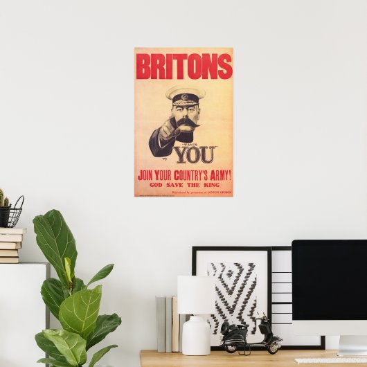 BRITONS! Lord Kitchener wil je! Samenvoeging leger Poster (Thuiskantoor)