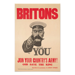 Britons Lord Kitchener wil je WWI Propaganda Foto Afdruk