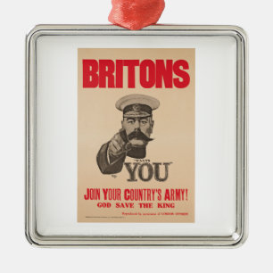Britons Lord Kitchener wil je WWI Propaganda Metalen Ornament