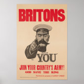 Britons Lord Kitchener wil je WWI Propaganda Poster (Voorkant)