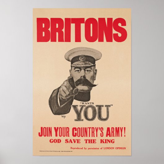 Britons Lord Kitchener wil je WWI Propaganda Poster (Voorkant)