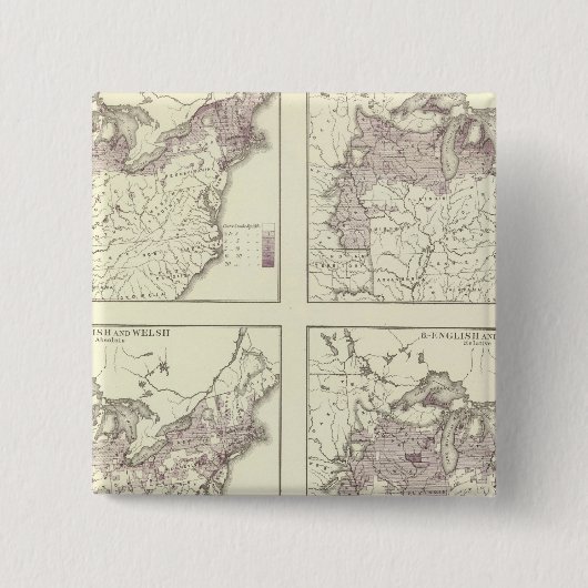 Brits Amerikaans, Engels, Welsh, Zweeds Vierkante Button 5,1 Cm (Voorkant)