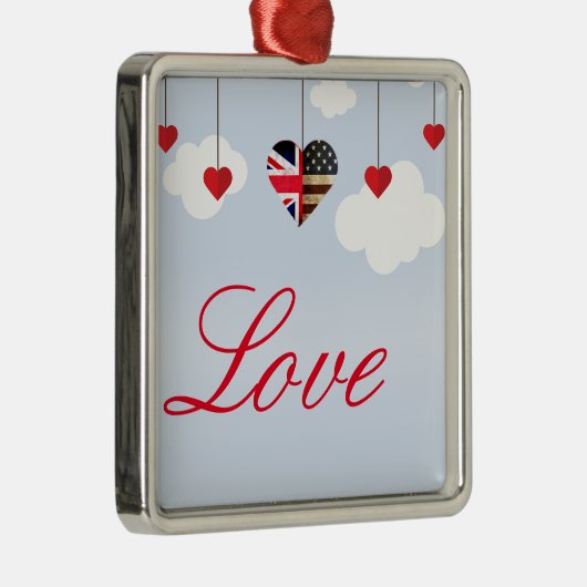 Brits Amerikaans Liefdeshart in wolken Metalen Ornament (Rechts)