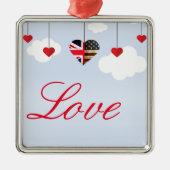 Brits Amerikaans Liefdeshart in wolken Metalen Ornament (Voorkant)