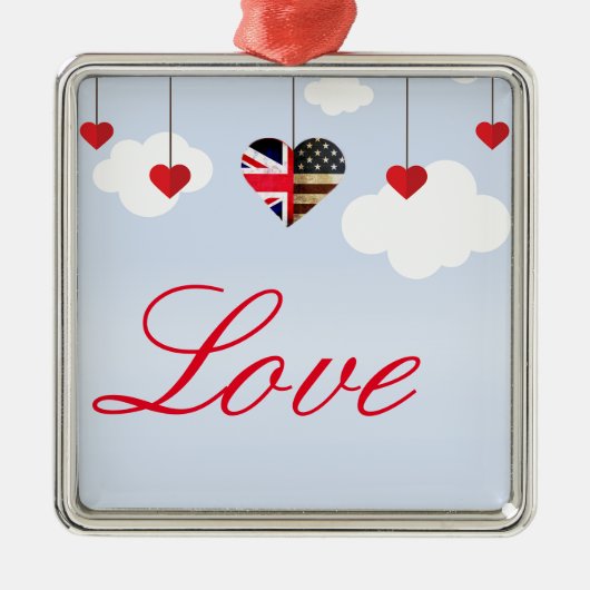 Brits Amerikaans Liefdeshart in wolken Metalen Ornament (Voorkant)