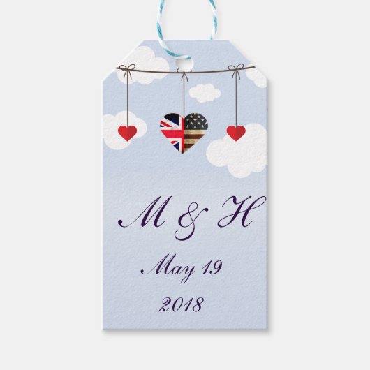 Brits Amerikaans Liefdesharten koninklijk huwelijk Cadeaulabel (Voorkant)