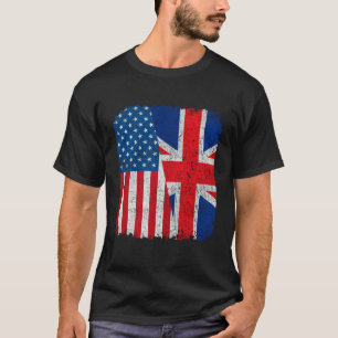 Brits Amerikaanse Vlag Half USA Engeland Wortel Tr T-shirt