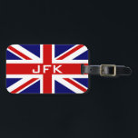 Brits bagagelabel van de vlagnaam van de vlag van<br><div class="desc">Brits Unievaartuig vlaggen monogram bagagelabel. Engelse pride icon. Etiketten op de speciale bagage voor koffers en reiszakken. Voeg je eigen visitekaartje of contactgegevens op de achterkant toe. Groot-Brittannië Engeland Verenigd Koninkrijk. 3 monogrammed initialen. Fun gift voor mannen vrouwen en kinderen.</div>
