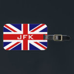 Brits bagagelabel van de vlagnaam van de vlag van<br><div class="desc">Brits Unievaartuig vlaggen monogram bagagelabel. Engelse pride icon. Etiketten op de speciale bagage voor koffers en reiszakken. Voeg je eigen visitekaartje of contactgegevens op de achterkant toe. Groot-Brittannië Engeland Verenigd Koninkrijk. 3 monogrammed initialen. Fun gift voor mannen vrouwen en kinderen.</div>