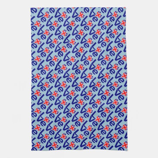 Brits Blauw LIEFDE Getegeld VK Hart Vlag Theedoek (Verticaal)