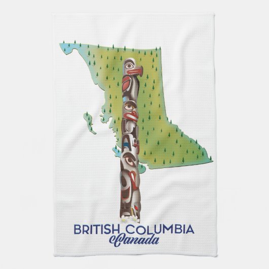Brits-Columbia Canada kaart poster. Theedoek (Verticaal)