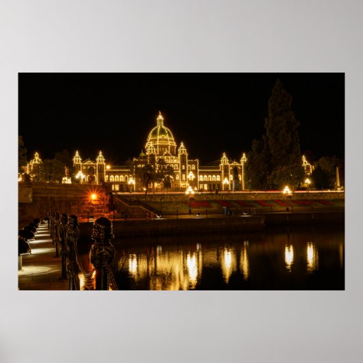 Brits Columbia parlement gebouwen ' s nachts Poster (Voorkant)