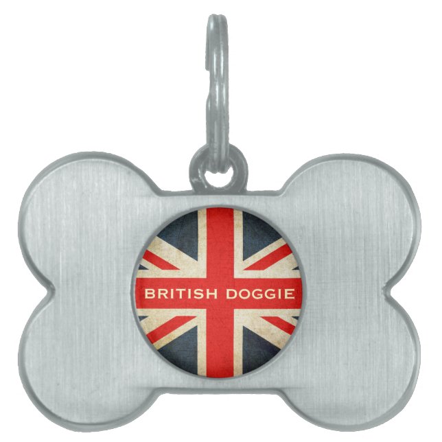 Brits Doggie Union Jack Posh ID Label Huisdieren Naamplaatje (voorkant)
