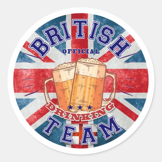 Brits Drink team. Grappig bier Ronde Sticker (Voorkant)