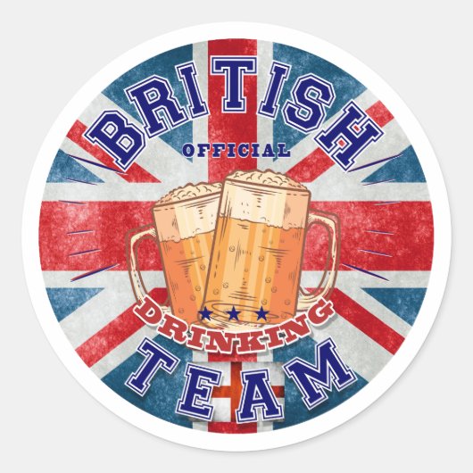 Brits Drink team. Grappig bier Ronde Sticker (Voorkant)