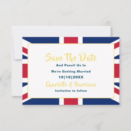 Brits EU Jack Flag Destination Wedding Save The Date (Voorkant)