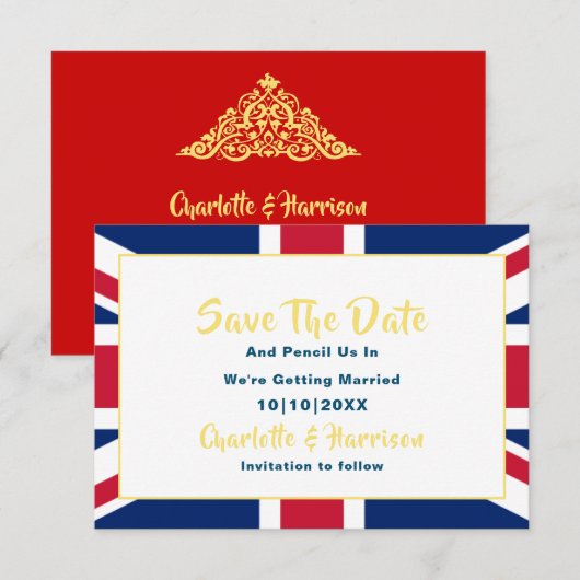 Brits EU Jack Flag Destination Wedding Save The Date (Voorkant / Achterkant)