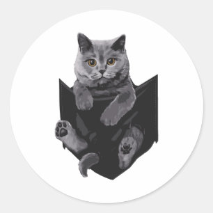 Brits grijs katje in zakje S Ronde Sticker