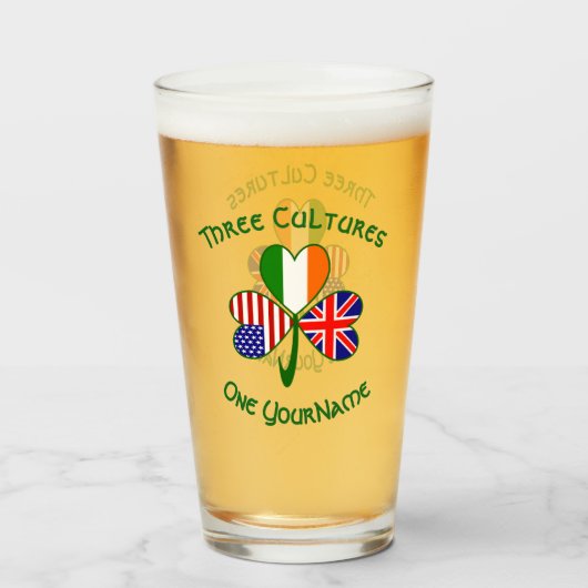 Brits Iers-Amerikaanse vlag Shamrock Personalisere Glas (Voorkant gevuld)