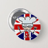 Brits kokketop met schattige cartoon ronde button 5,7 cm (Voorkant /achterkant)