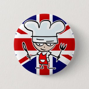 Brits kokketop met schattige cartoon ronde button 5,7 cm