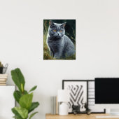 Brits Korthaar Cat Art Print Poster (Thuiskantoor)