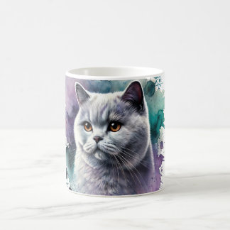 Brits Korthaar Kattenportret in Lila Koffiemok