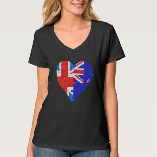 Brits Nieuw-Zealander Flag Heart T-shirt (Voorkant)
