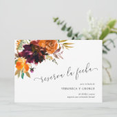 Brits Oranje Bourgogne Herfst Floral Weddenschap S Save The Date (Staand voorkant)