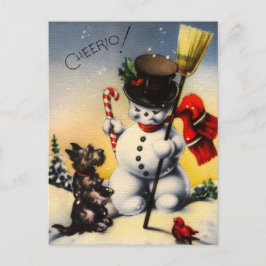 Brits Snowman en Scotty Dog Gezegde "Cheerio!" Feestdagenkaart