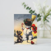 Brits Snowman en Scotty Dog Gezegde "Cheerio!" Feestdagenkaart (Staand voorkant)