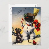 Brits Snowman en Scotty Dog Gezegde "Cheerio!" Feestdagenkaart (Voorkant / Achterkant)