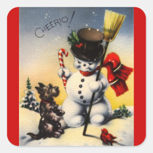 Brits Snowman en Scotty Dog Gezegde "Cheerio!" Vierkante Sticker
