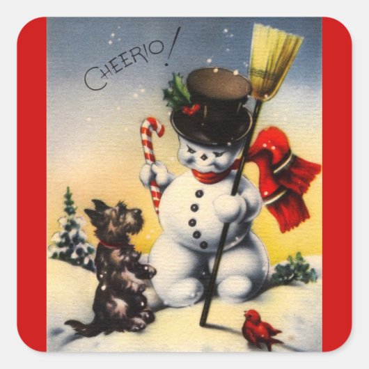 Brits Snowman en Scotty Dog Gezegde "Cheerio!" Vierkante Sticker (Voorkant)