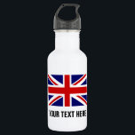 Brits Unievaartuig vlaggen aangepaste drink waterf Waterfles<br><div class="desc">Britse Union Jack vlagt aangepaste drink waterfles. Gepersonaliseerde roestvrijstalen waterflessen. Aangepast glazige metalen waterflesje in veel kleuren. Ideaal voor sportteams en buitenactiviteiten. Gebruik in basketbal, honkbal, football, tennis, voetbal, volleybal, wandelen, kamperen, kamperen, rennen, rails en vellen, reizen enz. Personaliseer je met je eigen naam, jersey nummer, initialen of slogan in...</div>