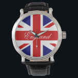 Brits vlaggen kijken horloge<br><div class="desc">Brits vlaggen kijken | Klokdruk van de uniale Jack.  met uw eigen douanetekst of naam. Het goedkoopste cadeauidee voor de Britse nationale en koninklijke evenementen. Engelse vlagkleuren; rood wit en blauw.</div>
