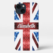 Brits vlaggen rode blauwe sparkles glitters Monogr iPhone Hoesje (Achterkant)